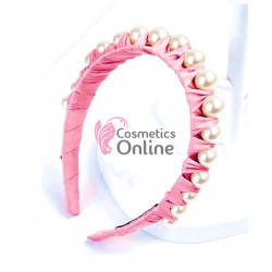 Bentita deosebita pentru par din Satin cu Perle Albe BTP001F - Rose